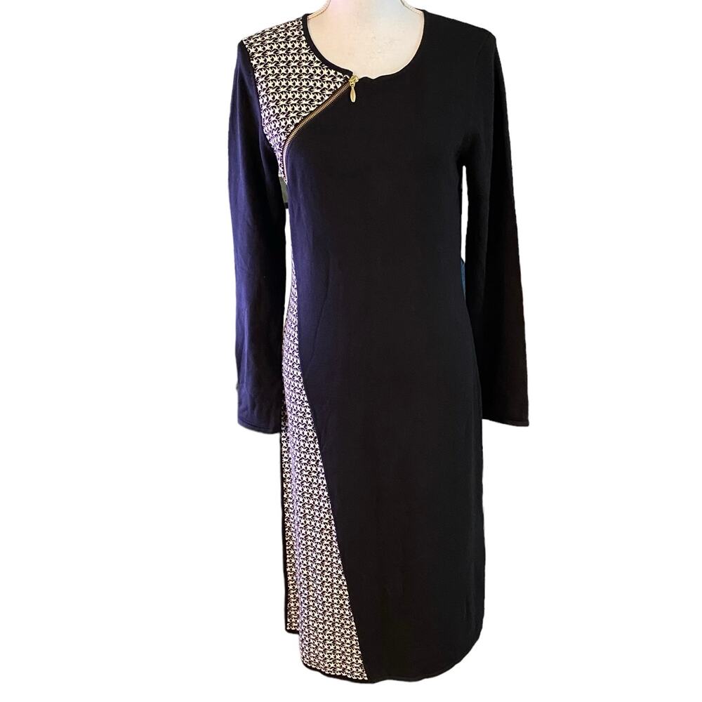 NEW J Peterman Size S Small Midi Sweater Dress Black White